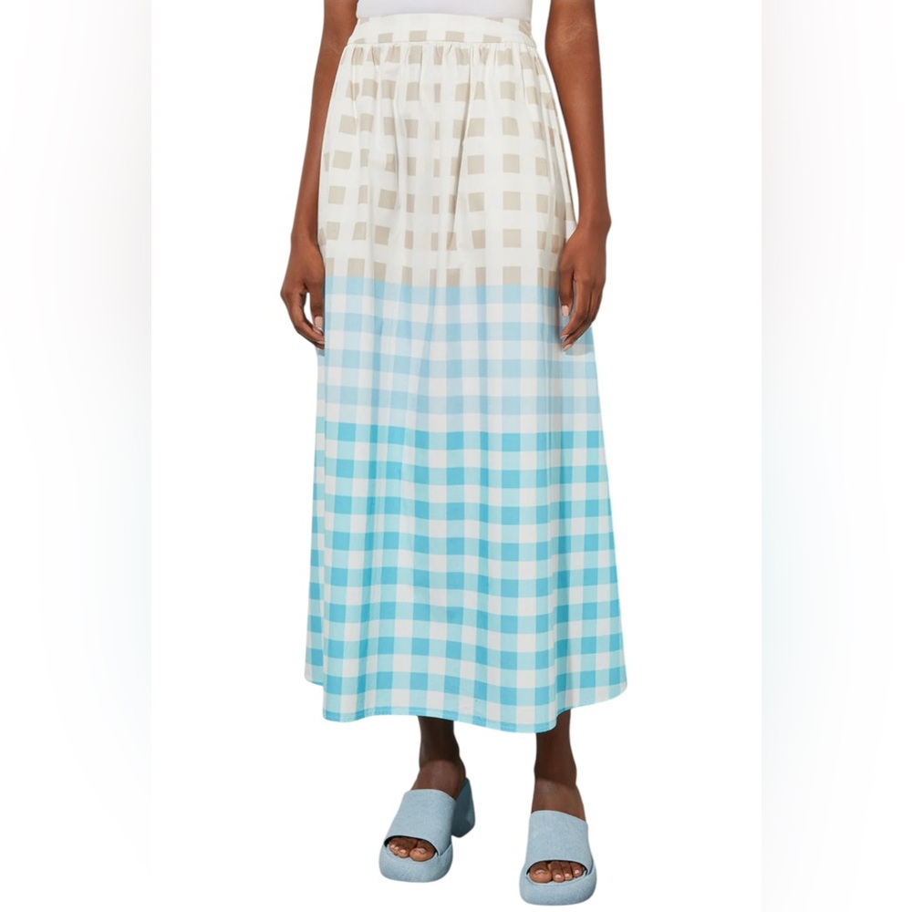NWT Ming Wang Size XXS Maxi A-Line Skirt Gingham Cotton Poplin $210